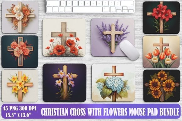 Christian Cross with Flowers Background Bundle