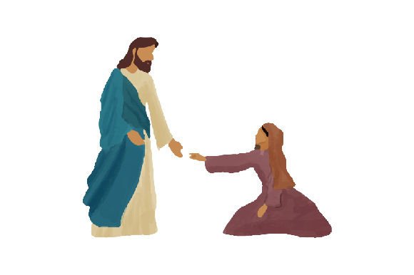 Jesus Healing a Woman - Watercolor for Religious Crafts
